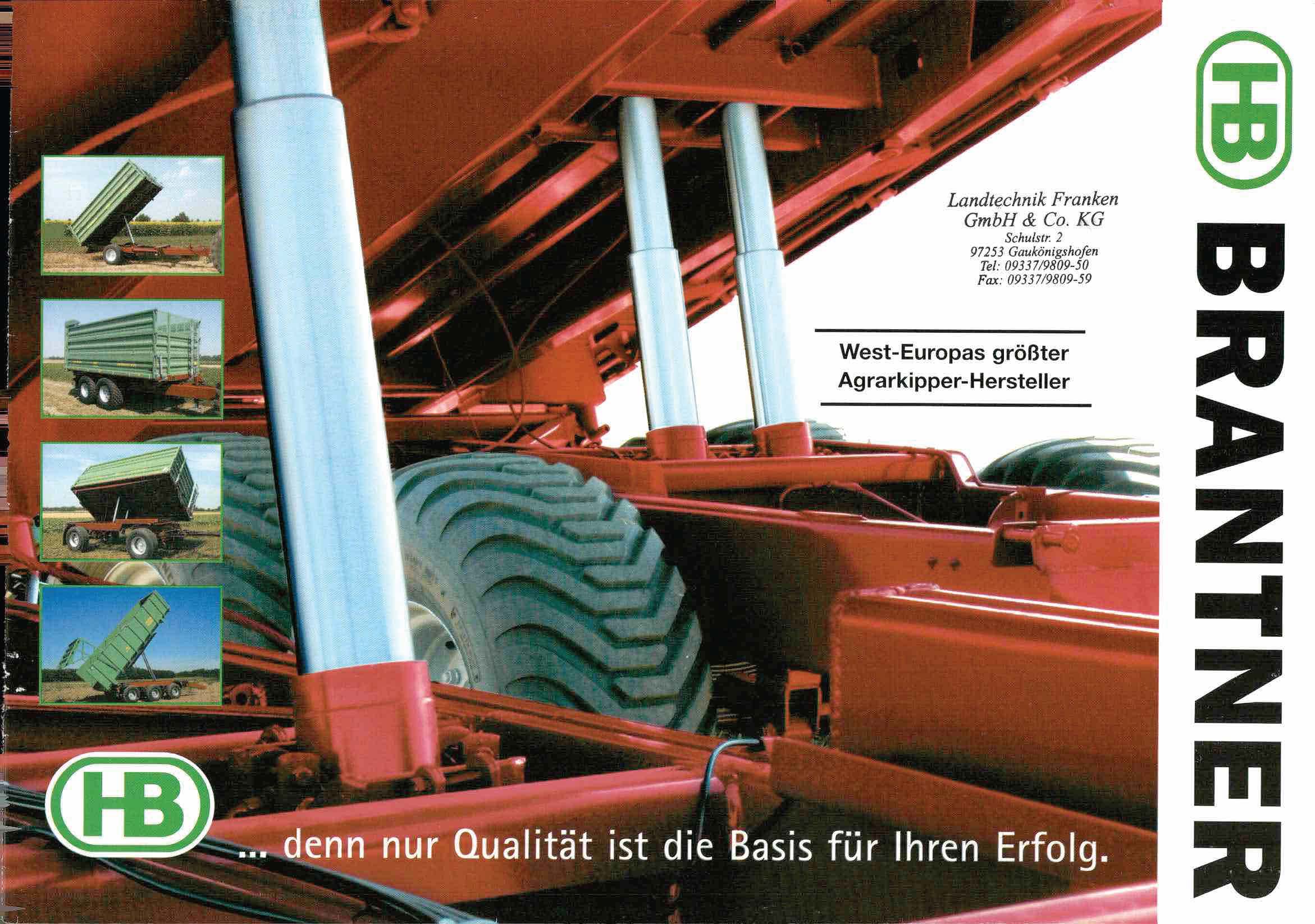 Brantner Sammelprospekt der Produkte rund um landwirtschaftliche Anhänger und Kipper sowie Mulden und Abschiebewagen.